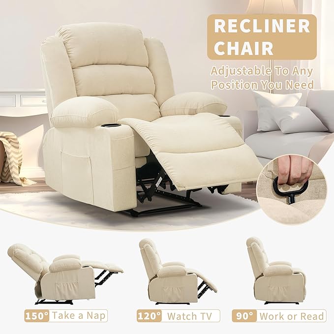 Oversized Recliner Chair with Soft Padded Armrests Extra Wide and Big &amp Tall Design for Comfort Manual Recliner Rocking Chair Perfect for Living Room Lounging and Relaxation