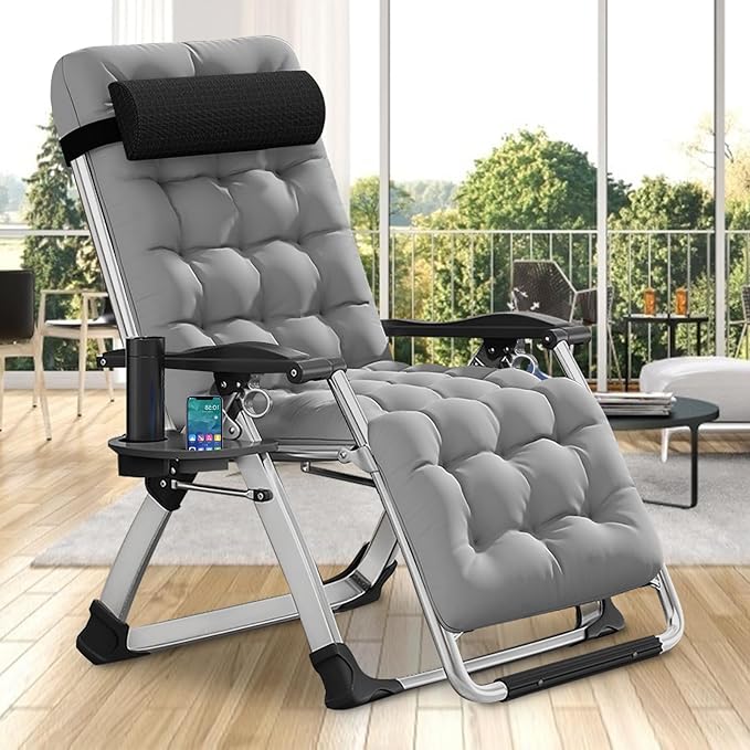DoCred Comfy Chair Folding Chair Recliner Chair for Bedroom and Living Room Folding Reclining Patio Chairs Lounge Chair with Removable Cushion for Indoor Outdoor