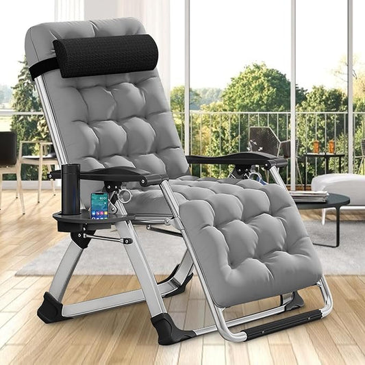 DoCred Comfy Chair Folding Chair Recliner Chair for Bedroom and Living Room Folding Reclining Patio Chairs Lounge Chair with Removable Cushion for Indoor Outdoor