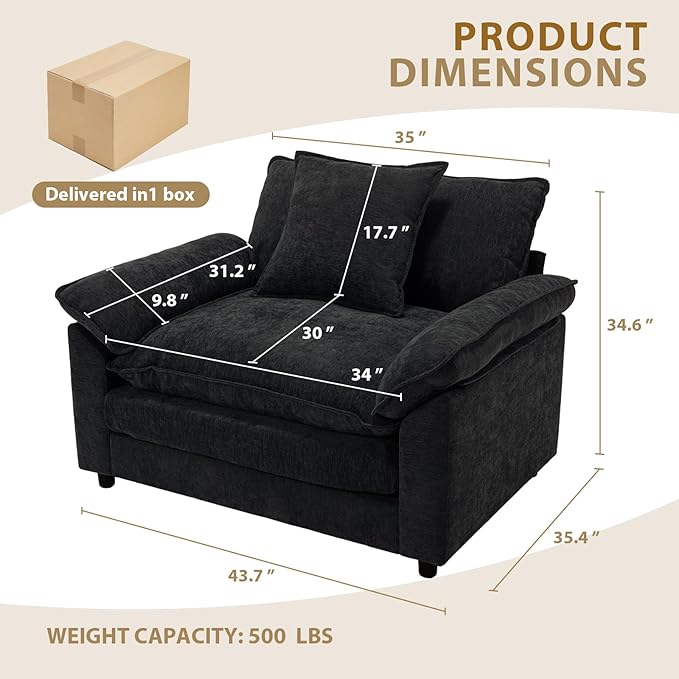 Chenilli Oversized Accent Chair Set of 2 Armchair Chair Comfy Single Sofa with Large Seat and Extra Wide Armrests UpholsteredReading Chairs for Bedroom Living Room
