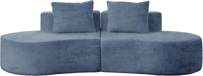 94.5'' Curved Modular Sectional Long Sofa Modern Cloud Boneless Deep Seat Couch in a Box Plush Chenille Compressed Upholstered Lounge Sofa for Living Room No Assembly Required Blue 2 Pillows