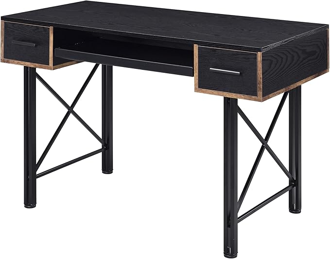 Home Office Desk Black Computer Desk with Keyboard TrayWood+Metal