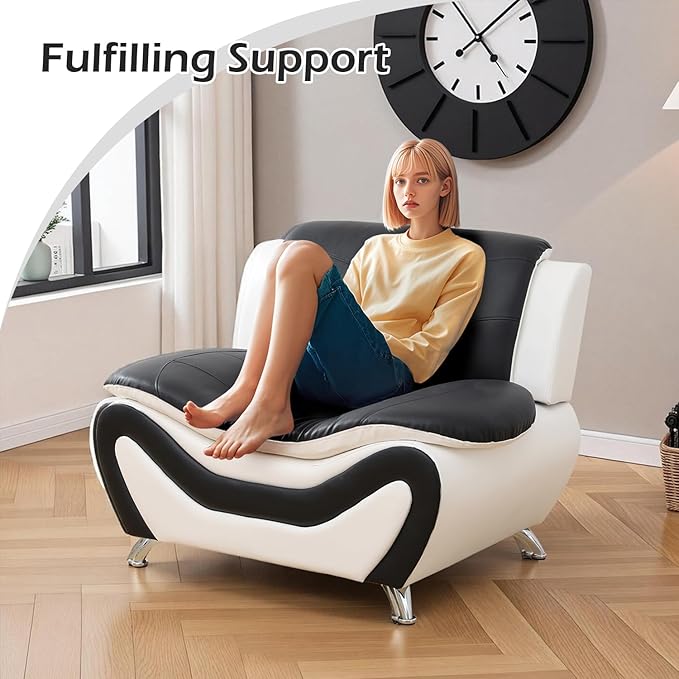 Modern Sofa Set Black Faux Leather 3 Seater Sofa 2 Seater Loveseat Single Chair Button Tufted Seat Cushion Sectional Couches Living Room Furniture Sets 3 Pieces