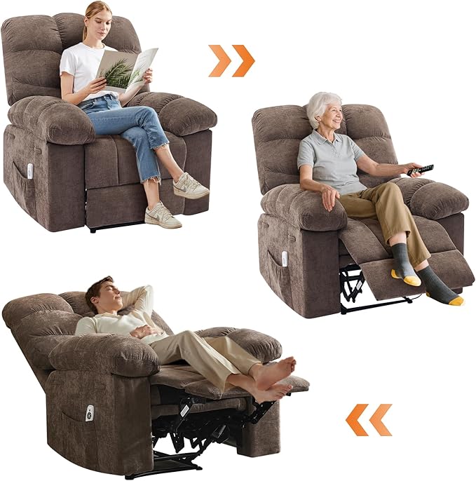 Massage &amp Heating Recliner Chair for Adults 150° Manual Oversized Recliner with Extra Wide Plush Seat Soft Overstuffed Chair for Living Room BedroomBrown