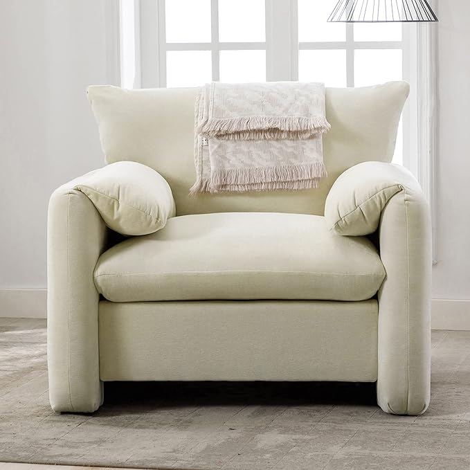 37'' Wide Chenille Oversized Armchair - Modern Accent Chair Cream Reversible Bread-Style ArmrestsComfortable Seating for Living Room &amp Bedroom Furniture Reading Chair (Cream)