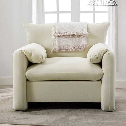 Modern Style Chenille Oversized Armchair Accent Chair Single Sofa Lounge Chair 38.6'' W for Living Room BedroomMatcha Green (Cream@Chenille-1)