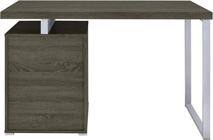 Penau Weathered Grey 3-Drawer Reversible Office Desk Sturdy Metal Legs Ample Storage Space Ideal for Home or Office
