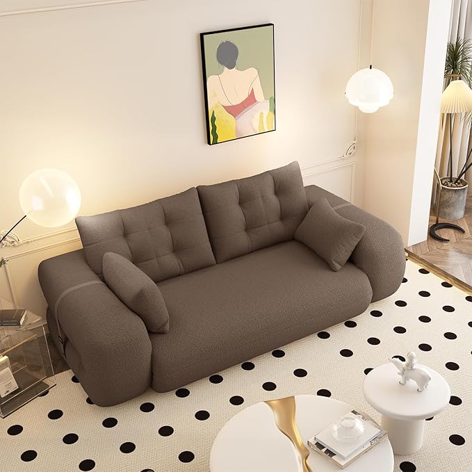 79 Modern Brown Teddy Convertible Futon Couch Sofa Bed 3 in 1 Pull Out Memory Sleeper Cloud Sofas Double Full Size Boneless Love Seat Beds for Living Room Dorm ApartmentBedroom (Brown)