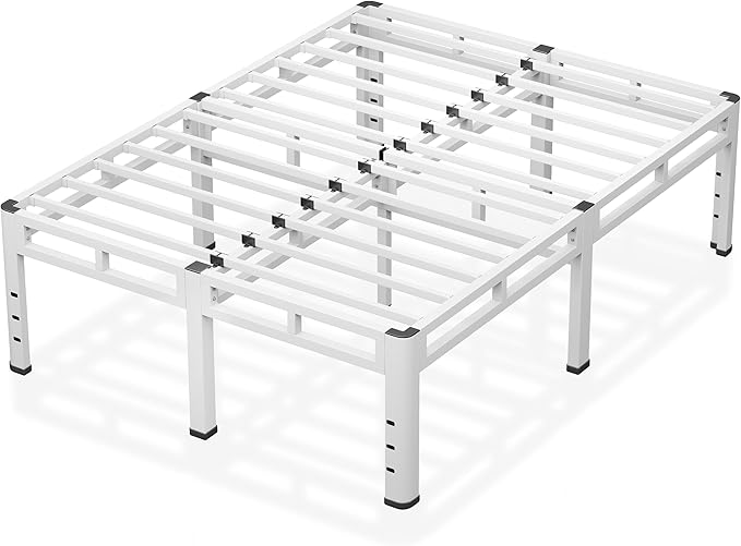 NKZ 20 Inch Full Size Bed Frame Metal Bed Frame &amp Box Spring 2 in 1 Platform with Round Corner Legs 4000lbs Weight Capacity Reinforced Metal Frame Headboard Hole Noise-Free Easy Assembly.