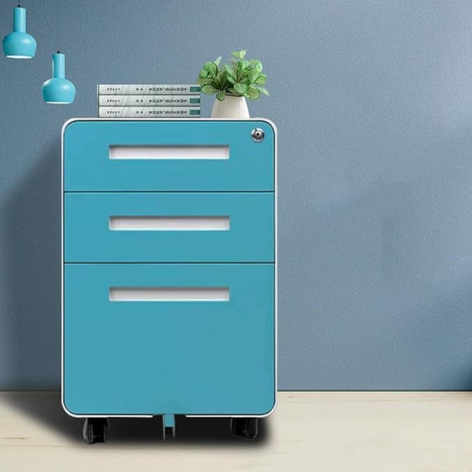 Removable File Cabinet Under Desk Storage Cabinet Filing Cabinet Three Drawer Office Cabinet with Locking Drawer Cabinet (Color : Blue)