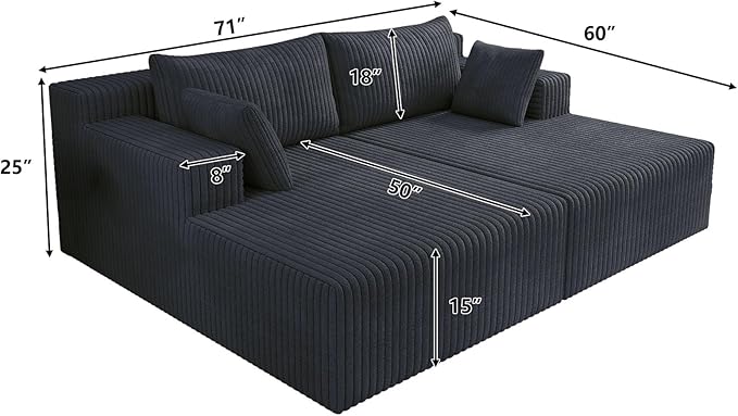 71-Inch Fluffy Corduroy Boneless Sleeper Daybed Loveseat Double Recliner Chaise Lounge Sofa Couches Floor Cloud Sofa Chaise W/4 Pillows for Home Apartment Living Room