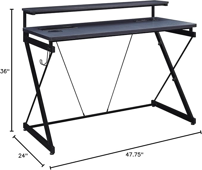 OSP Home Furnishings Emulator Battlestation Gaming Desk with RGB LED Lights Black