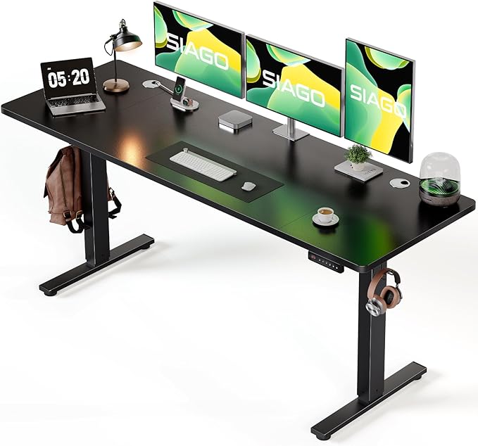 SIAGO Electric Standing Desk Adjustable - 63 x 24 Inch Sit Stand up Desk with Cable Management - 3 Memory Preset Adjustable Height Table
