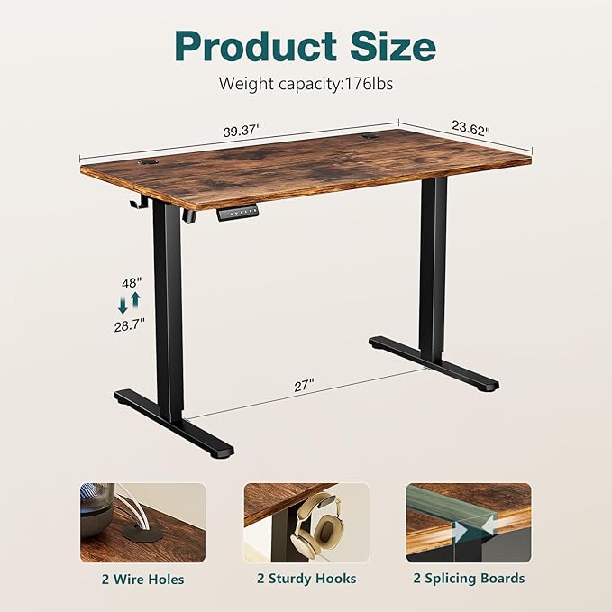 Simple Deluxe Electric Standing Desk Standing Desks Adjustable Height 24x40 Inches Sit Stand up Desk Ergonomic Rising Computer Table with Memory Preset Rustic Brown