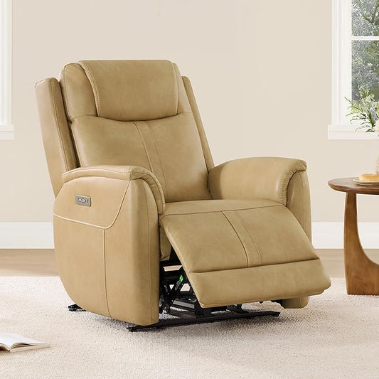 CHITA Power Recliner Chairs for Adults Electric Leather Super Zero Gravity Recliner with USB &amp Type-C Charging Ports for Living Room Bedroom &amp Home Theater Relaxation Faux Leather in Tan