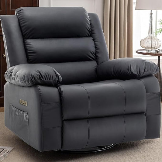 Power Recliner Chair Electric Rocker Recliner with Massage and Heat 270° Swivel Glider Oversized Wide Seat with USB Port Cashmere Nursery Chair for Living Room Black