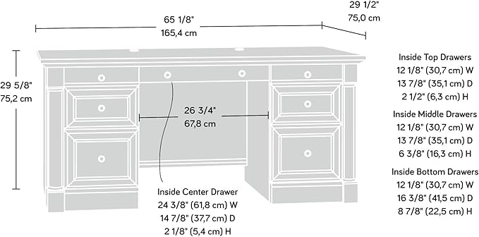 Sauder Palladia Office Desk with Drawers Executive Desk with File Cabinet Storage Cable Management Keyboard Tray in Wind Oak Finish