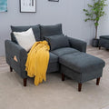Panana Convertible Sectional Sofa CouchL-Shaped 2 or 3-Seat Sofa Sectional with Reversible Ottoman for Small Living Room Apartment (Gray Linen Fabric 2 Seater with Ottoman - Curved arms)