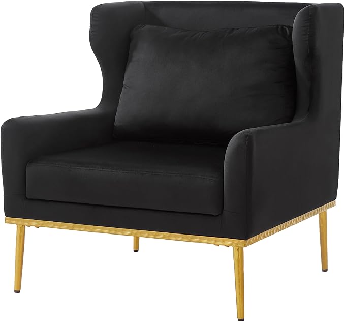 Christopher Knight Home Vincenzo Reading Single Sofa Upholstered Club Chair Velvet Accent Chair Single Lounge Curved Armchair Comfort Seating Armchair Sturdy Iron Legs for Living Room Black