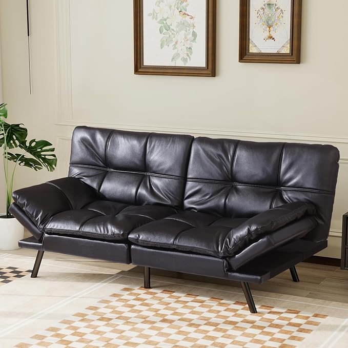 MUUEGM Futon Sofa Bed Convertible CouchMemory Foam Futon Sofa CouchSleeper Futons Sofa CouchesSmall Splitback Modern Loveseat Sofa Bed for Living RoomOfficeApartmentFaux LeatherBlack.