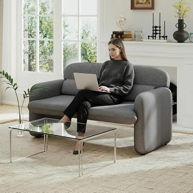 Furnimart Modern Loveseat Sofa 54 2-Seater Boucle Sofa Comfy Upholstered Minimalist Couch Small Couches for Small Spaces Apartment Office Living Room Bedroom Dorm Chenille Grey
