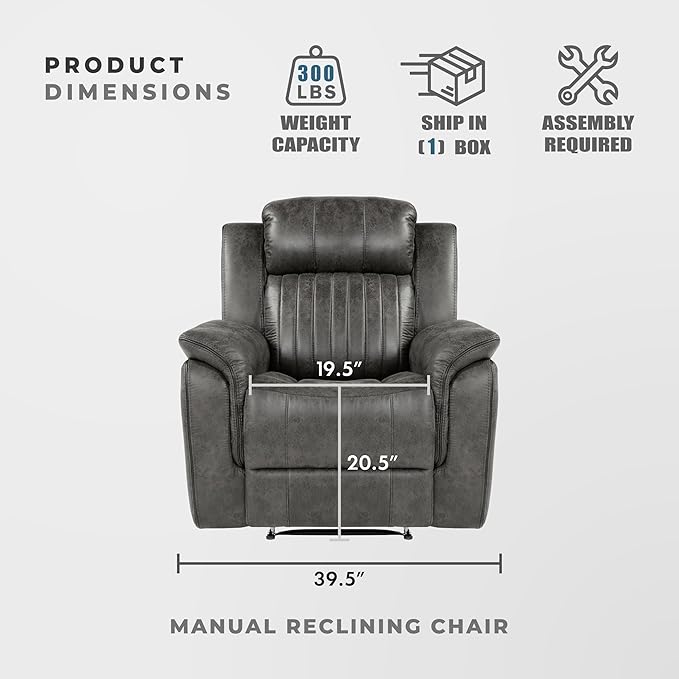 Lexicon Recliner Chair Home Theater Seating Manual Polished Microfiber Upholstery Reclining Chair 39.5 W Recliner Brownish Gray