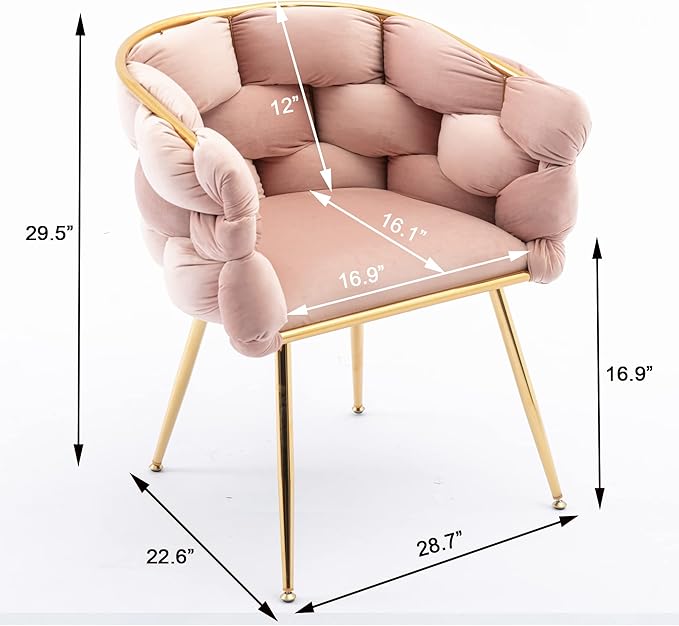 Polibi Modern Velvet Accent ChairDining Chair Single Sofa Chair Leisure Lounge Chairs with Golden Metal Frame LegsLiving Room Furniture1PCS Pink