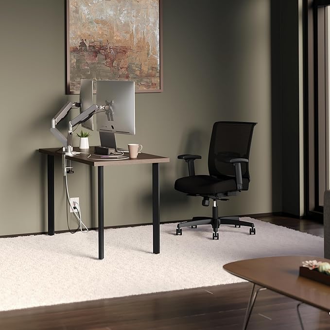 HON Coze Home Office Desks Sturdy Table Computer Desk 42 Walnut Top Black Base