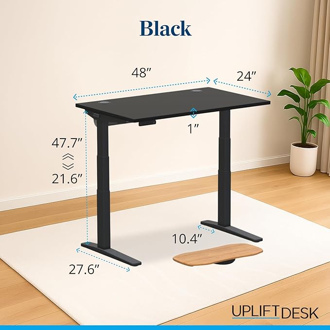 UPLIFTDESK V3 2-Leg Black Laminate Wood Standing Desk – Adjustable Height Advanced 1-Touch Memory Keypad Under Desk Cable Management Wire Grommets &amp Rocker Board (Black C-Frame 48 x 30 inch)
