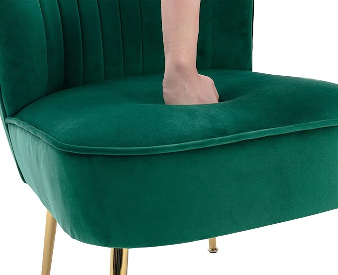 Green Velvet Accent Chairs Set of 2 with Golden Legs Upholstered Side Chairs Mid-Century Modern Slipper Chairs for Guest Room Comfy Armless Wingback Corner Single Sofa for Living Room