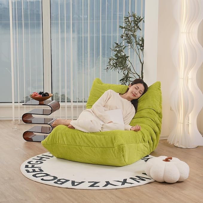 N&ampV Fireside Chair Mid Century Armless Floor Sofa Soft Premium Corduroy Floor Lounge Chair Foam Sofa Accent Chair for Living Room Bedroom and Office Lime