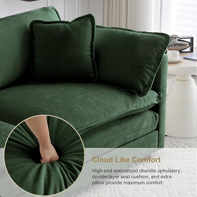 KIVENJAJA Chenille Single Sofa Chair 41.4”W Oversized Accent Chairs Modern Upholstered Deep Seat Comfy Armchair with Pillow for Living Room Bedroom Office Apartment Green