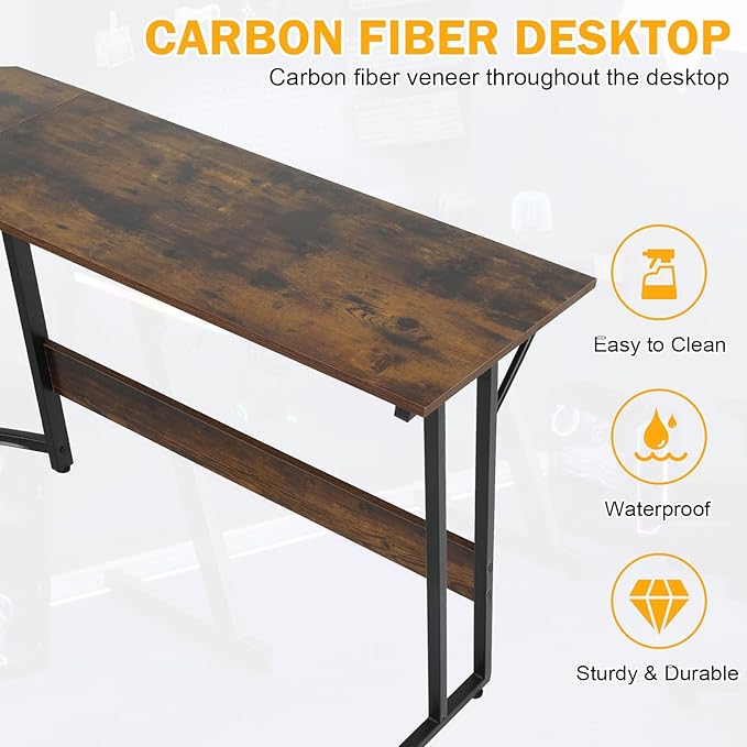 51 Inch L Shaped Gaming Desk Corner Computer Desk with Detachable Monitor Stand for Home Office Learning Gaming WorkstationBrown