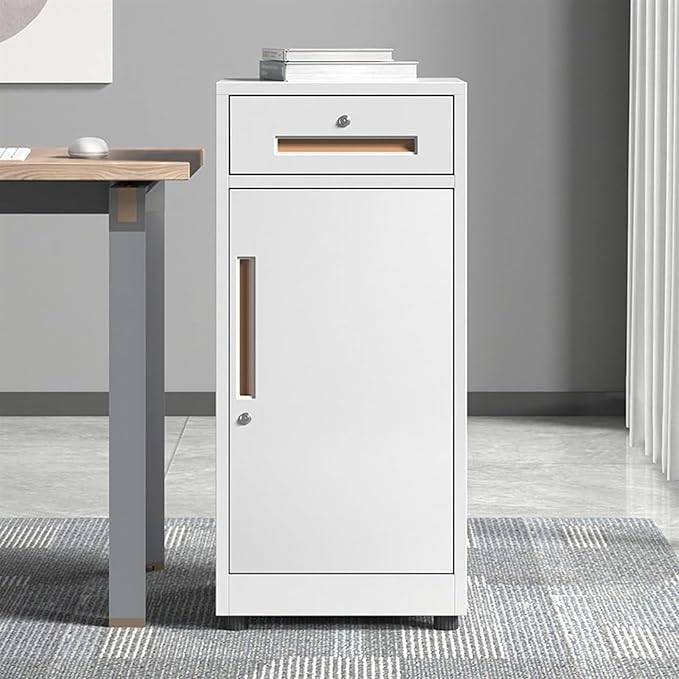 File Cabinet File Cabinet with Lock 1 Drawers and 1 Door Storage Cabinet Locking Filing Cabinet(Color:White)
