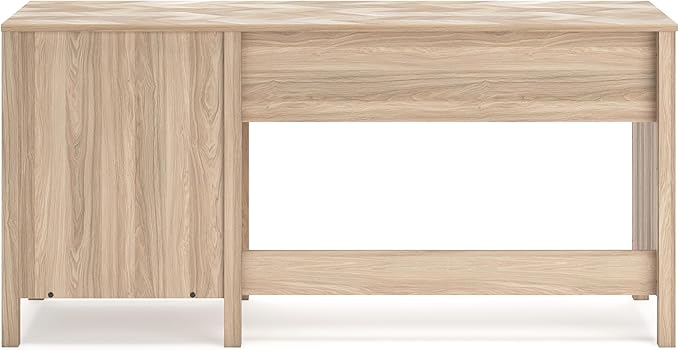 Benjara Bette Home Office Desk 60 Inch Rectangular Top w Side Cabinet Oak Brown and Black