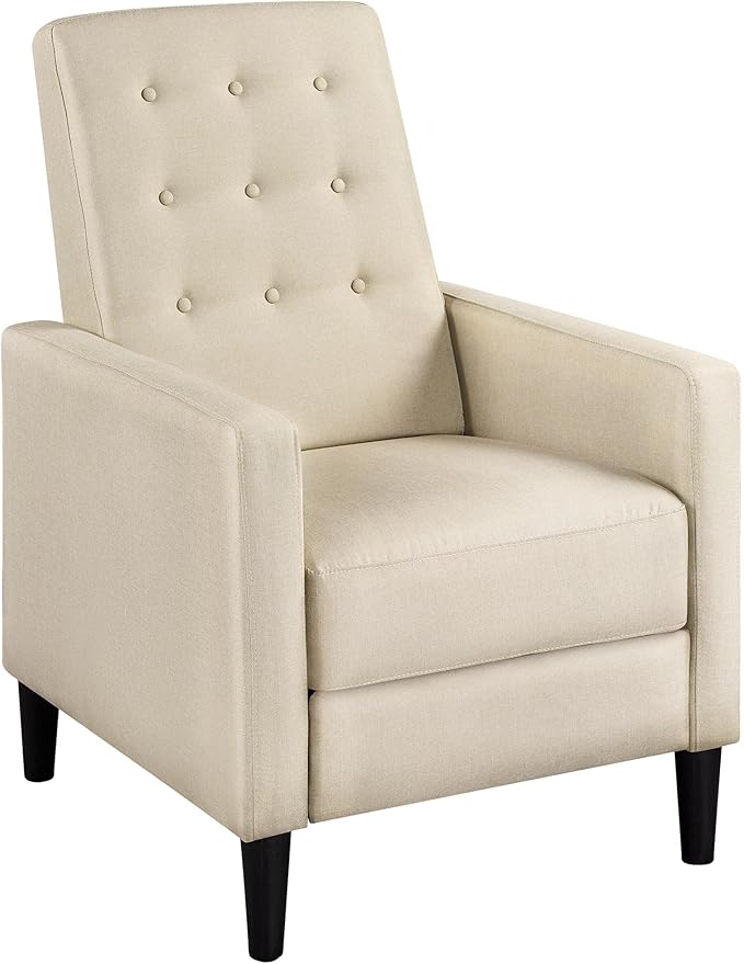 Topeakmart Mid-Century Modern Fabric Recliner Modern Tufted Reclining Single Sofa for Living Room Padded Cushion Home Theater Seat Beige
