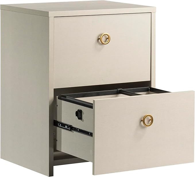 Lateral 2 Drawer Small File Cabinet with Lock Under Desk Locking Storage Cabinets Organizer for HomeContemporary Office Engineered Wood Filing DrawersBeige