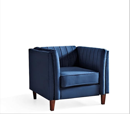 Container Furniture Modern Luxury Velvet Chair for Living Room with High Density Foam Soft Fabric Upholstery Removable Cushions and Solid Wood Legs 36.6'' Wide Armchair Dark Blue