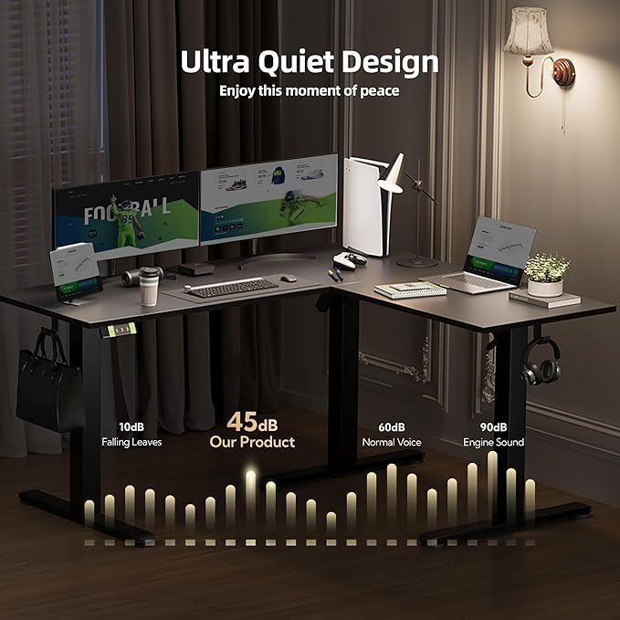 Seang L Shaped Standing Desk Height Adjustable Corner Workstation Memory Height Adjustment Sit Stand Up Desk with Dual Motors Ideal for Home Office &amp Gaming Black