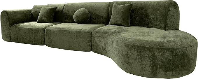 kevinplus 140'' Curved Sectional Sofa Sponge Couch with Chaise Lounge for Living Room L-Shape Modern Sectional Sofa Couch No Wood Structure &amp No Assembly 72 Hour Rebound Green