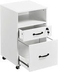 Topeakmart File Cabinet 2-Drawer and 1-Open-Shelf Rolling Filing Storage Printer Stand with Wheels Lock for A4/ Legal/Letter 16″ L×16″ W × 26″ H White