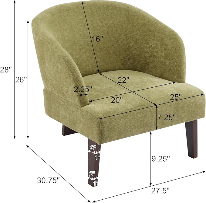 Christopher Knight Home Ashby Mid-Century Modern Fabric Accent Chair Living Room Solid Wood Lounge Sofa Chair Bedroom Soft Cushion Comfy Reading Chair Home Office Sofa Barrel Armchair Olive Green