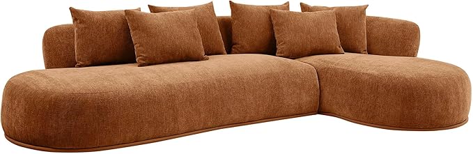 kevinplus 134.63'' Large Sectional Curved Sofa Couch with Chaise Lounge for Living Room Oversize L-Shape Modern Sectional Sofa Couch Wood Structure &amp Easy Assembly (Right-Facing Orange)