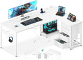 ODK 61'' L Shaped Desk with 4 Drawers Reversible Corner Desk with Storage Gaming Table with Power Outlets USB Ports PC Case Shelf Computer Desk for Home Office Study Easy Assembly White