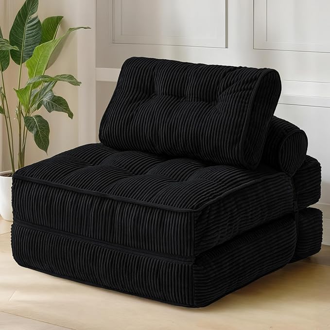 Folding Sofa Bed Convertible Foldable Chair Bed Floor Couch for Adults Comfy Floor Sofa Small Couches for Small Spaces Black