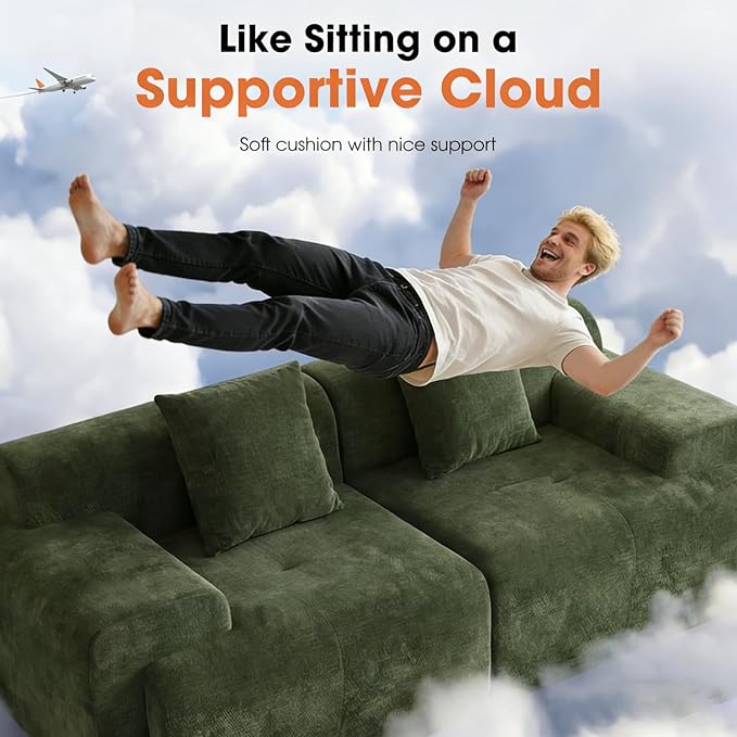 83.5 Modular Sectional Sofa Luxury 32.6 Deep Seat Cozy Cloud Couch L-Shaped Boneless Couches for Living Room Apartment Bedroom No Assembly Required(Green) | 17 Thickened Seat Super Soft Seat