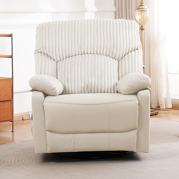 GRAINELL Swivel Rocker Recliner Chair with Massage and Heat USB Charging Port Infinite Position Power Recliner Electric Glider Rocking Chairs for Living Room Nursery (Lvory)