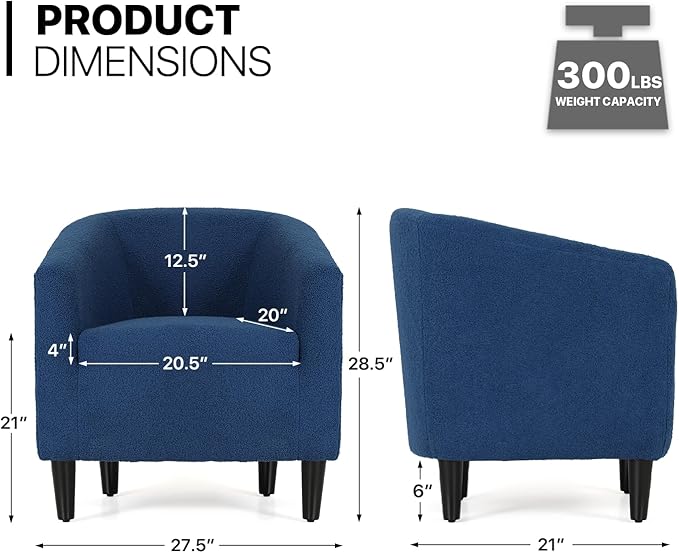 MoNiBloom Accent Barrel Chair Boucle Fabric Accent Chair Modern Sherpa Elegant Armchair with Cozy Soft Padded 300lbs Capacity Compact Sofa Chair for Living Room Bedroom Office Navy Blue