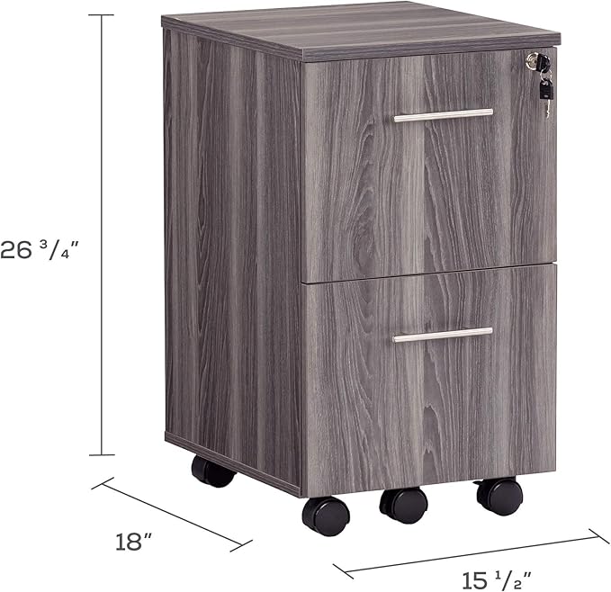 Scranton &amp Co File Cabinet with 2 Drawers &amp 1 Lock Rolling Mobile and Portable File Cabinet with Wheels for Documents A4/Letter/Legal(Grey)