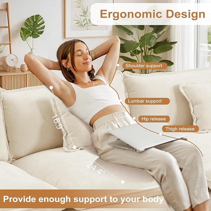 Furniliving 46‘’ Oversized Chair with Ottoman Luxury Chenille Single Sofa Upholstered Deep Seat Chaise Lounge with Pillows for Living Room Bedroom Apartment Beige
